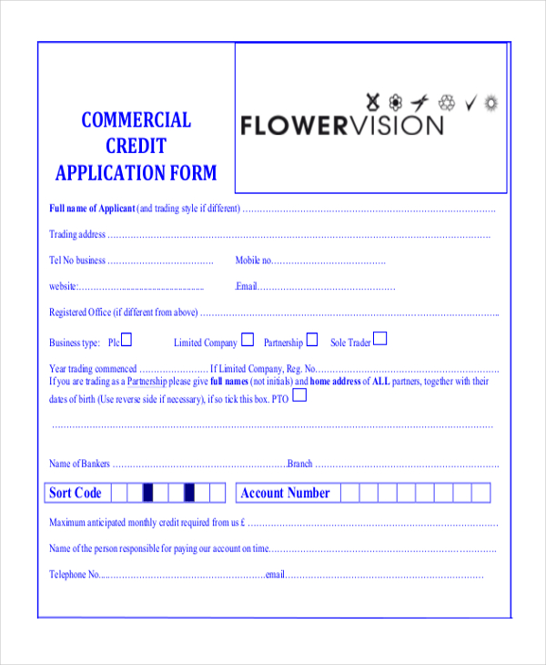 trade credit application form blank