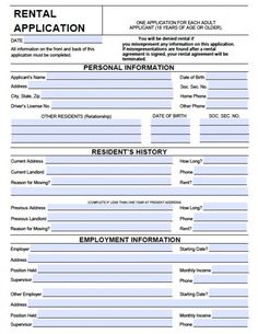 free blank rental application form